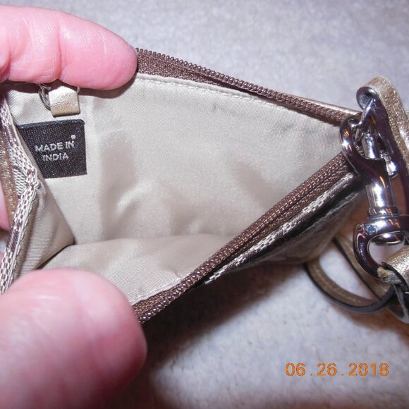 RARE Coach Handbag Signature ID Skinny Khaki Metallic Gold Signature Collection - Picture 3 of 5